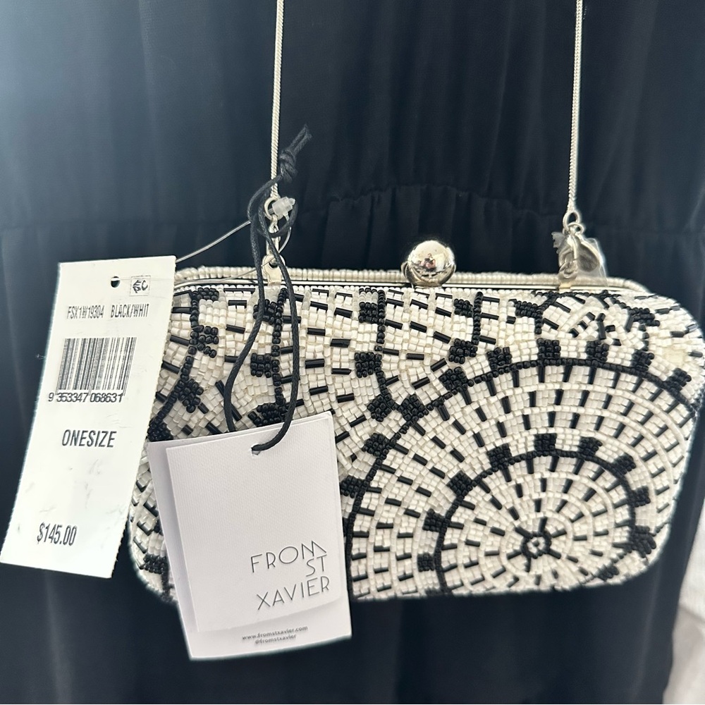From St Xavier Alice Beaded Box Clutch White NWT!